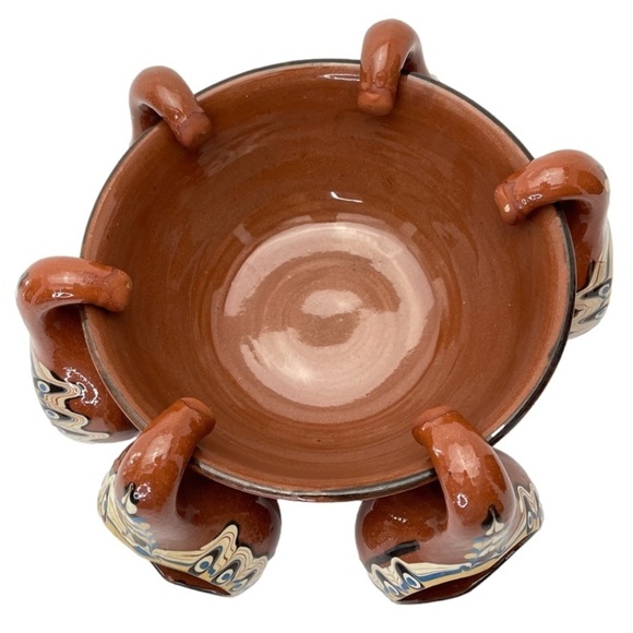 TROYAN Bulgaria Feather Pottery Pedestal Bowl &  6 Cups - Picture 3 of 13